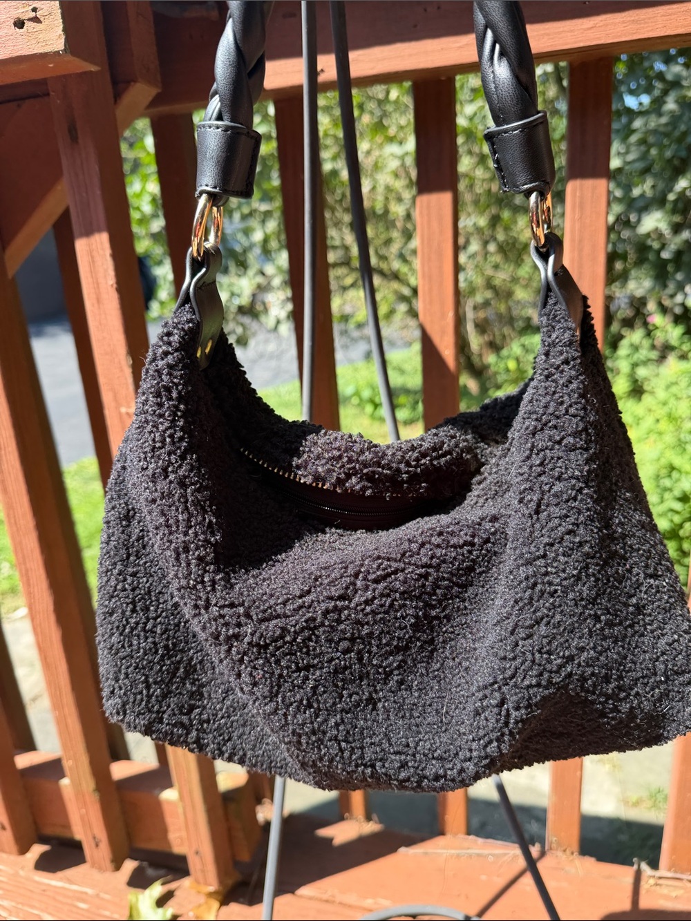 Black Sherpa Hobo Shoulder Bag by Like Dreams ~ Braided Shoulder